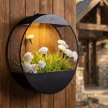 Haushalt International Solar-Wandleuchte mit Pflanzgef&auml;&szlig;, LED warmwei&szlig;, Metall, schwarz (70586)