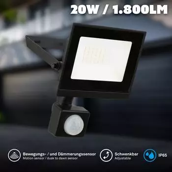 Briloner LED-Au&szlig;enstrahler mit Bewegungsmelder 20W 1800lm IP65 schwarz (4053015)