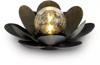 Spetebo Solar Lotusbl&uuml;te Kugelleuchte schwarz, Crackleglas, 24x10cm (1680)