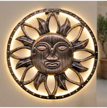 Spetebo Solar Wandbild Sonne, Metall, warmwei&szlig;, 25 LED, 37cm (4960)