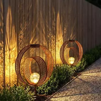 Globo Solar-Erdspie&szlig;leuchte Kugel, Crackle-Glas, rostoptik, H 42cm