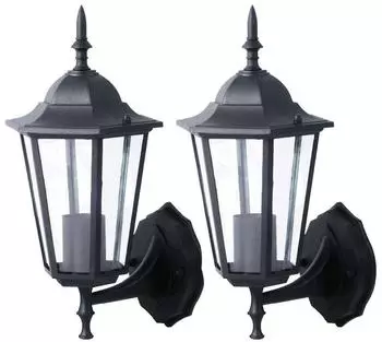 V-TAC Au&szlig;en-Wandleuchte Laterne schwarz, IP44, E27, 2er-Set (17x36x20,8cm)