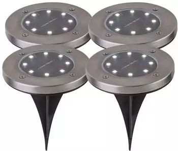 Globo Solar-Au&szlig;enstrahler 4er-Set, Edelstahl, kaltwei&szlig;