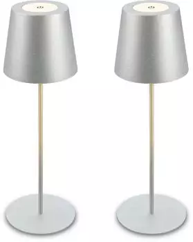 Briloner LED Tischlampe kabellos, dimmbar, h&ouml;henverstellbar, IP44, 2er-Set, chrom matt (12x36cm)