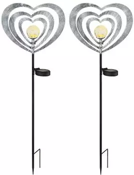 Globo LED Solarleuchte Wegeleuchte Herz, Glas/Metall, silbergrau, 82cm (2er-Set)