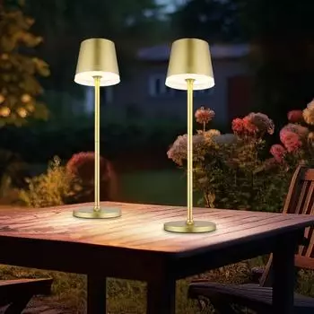 Globo Solar-Tischlampe für Außen, Metall goldfarben, LED 3000K, H 41cm, 2er-Set