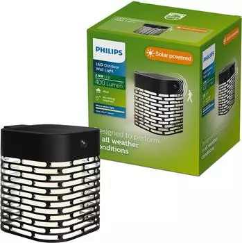 Philips LED-Solarwandleuchte Hara schwarz Sensor IP44
