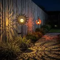 2x Led Au&szlig;enleuchte Steckleuchte Gartenleuchte Solar Braun Metall H 81,5 Cm