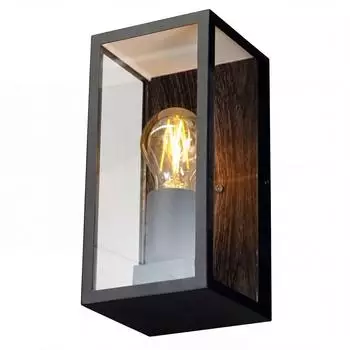 Licht-Erlebnisse BAGNY Außenwandleuchte Vintage, Aluminium Holzoptik schwarz, E27 IP44 (LE127746)