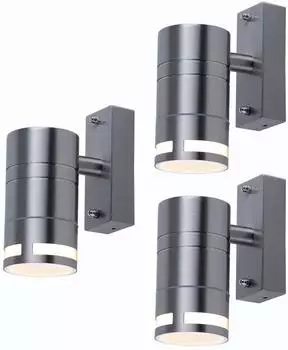 V-TAC Au&szlig;en-Wandleuchte Edelstahl, Glas, IP44, 3er-Set