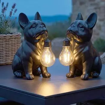 Globo Solarleuchte Bulldogge, LED, schwarz matt, H 23,5cm (2er-Set)