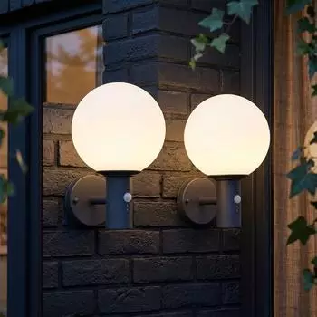Globo LED Au&szlig;en-Wandleuchte mit Bewegungsmelder, Edelstahl anthrazit, 37cm, 2er-Set