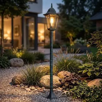 Harms Au&szlig;en-Stehleuchte Retro Laterne gr&uuml;n-schwarz, LED Filament 7W warmwei&szlig;