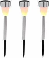 Lighting Led Solarleuchte Mit Flacker-effekt Edelstahl 3er Set Solar-bodenleuchten -