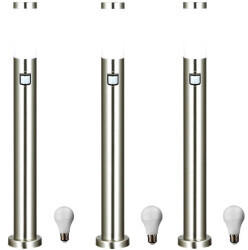 ETC Shop LED-Stehleuchten Edelstahl mit Bewegungsmelder 3er-Set (bt1003a_h1.1_pir_10445_3 + LED)