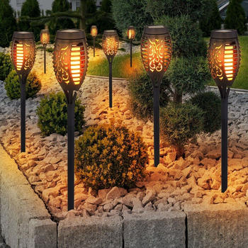 ETC Shop 8er-Set LED-Solarleuchten mit Feuereffekt 51cm schwarz (98674_8er)