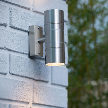 Lucide Zweiflammige LED Außenwandleuchte Arne, chrom matt, GU10, 5W silber