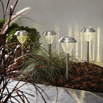 Star Trading LED Solar Erdspießleuchte Palma, 4-er Set, Edelstahl, 280mm silber