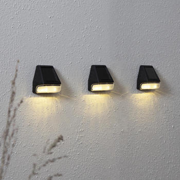 Star Trading LED Solar Wandleuchte Wally Mini in Schwarz 3x 0,06W IP44 mit D&auml;mmerungssensor schwarz