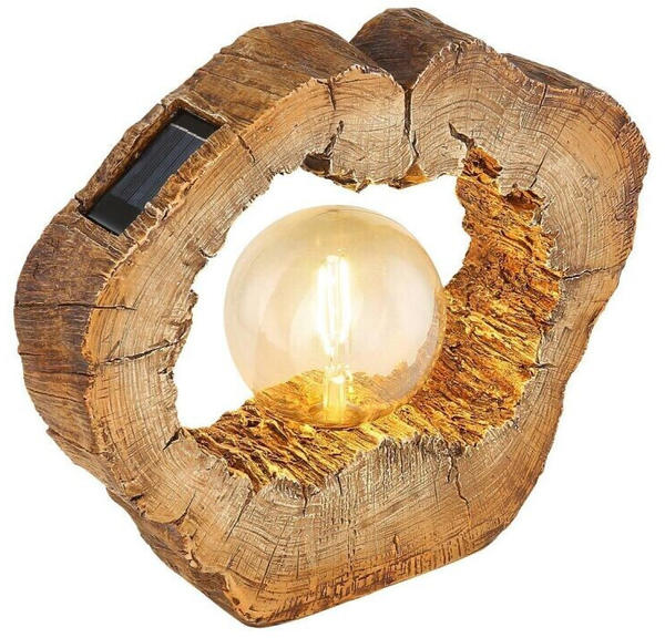 Globo Solarleuchte, Baumstamm mit Loch, LED-Edison Globe innen, Kunststoff braun, 30,5x8,5x25,5 cm