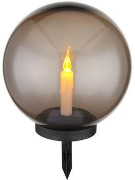 Globo Solarleuchte, Kugel innen mit flackernder Kerze, Kunststoff schwarz, Ø25 cm, H: 38,5 cm
