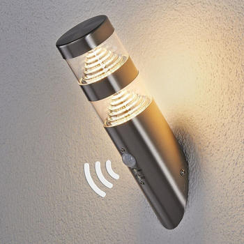 Lindby LED-Edelstahl-Außenwandleuchte Lanea schräg Sensor
