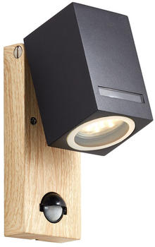 Brilliant Galeni Außenwandleuchte Bewegungsmelder schwarz/natur 1x PAR51, GU10, 20W, geeignet für Reflektorlampen (nicht enthalten) IP-Schutzart: 44 - spritzwassergeschützt