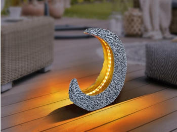 Globo Solarleuchte, Mond, Kunststoff steingrau, 28x9x31 cm