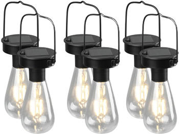 Meine Wunschleuchte Solar LED Hängeleuchte Birne 6er Set Schwarz Ø7cm h23cm (R35146S132)