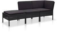 vidaXL 3-tlg. Garten-Lounge-Set mit Auflagen Poly Rattan Schwarz