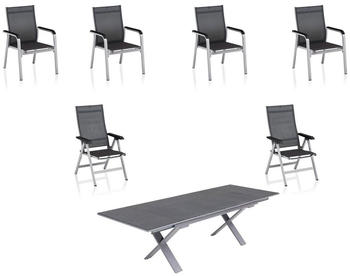 Kettler BasicPlus Premium Sitzgruppe silber Alu/Textilene Tisch 180/280cm 4 Stapel-2 Multiopositionssessel silber (31530)