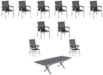 Kettler BasicPlus Premium Sitzgruppe silber Alu/Textilene Tisch 180/280cm 8 Stapel-2 Multiopositionssessel silber (31532)