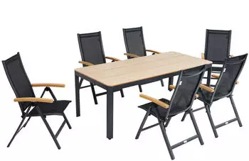 Outflexx Esstischgarnitur anthrazit matt Alu/Polywood Tisch 200x91cm 6 Multipo anthrazit (PD9167)
