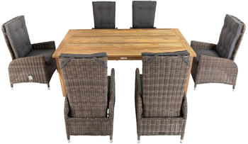 Outflexx Esstischgarnitur Polyrattan/Teakholz Tisch 200x100cm 6 Hochlehner- Diningsessel inkl. Polster natur/beige (19371)