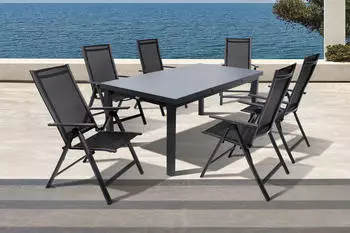 Outflexx Premium anthrazit matt Alu/Textilene Tisch 180/240x100cm 6 Multipositionssessel anthrazit (19295)