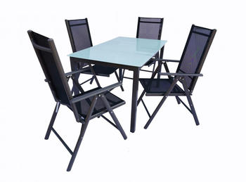 VCM Alu-Gartenset 140 Mattglas Tisch + 4 St&uuml;hle