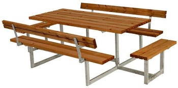 Plus A/S Basic Picknicktisch mit 2 Rückenlehnen + 2 Ergänzungen 260 x 184 x 73 cm teakfarben