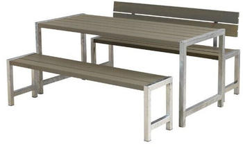 Plus A/S Plankengarnitur 186 cm mit Tisch, 2 Bänken und 1 Rückenlehne graubraun
