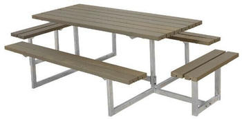 Plus A/S Basic Picknicktisch mit 2 Anbausätzen Kiefer-Fichte 260 x 160 cm graubraun