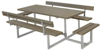 Plus A/S Basic Picknicktisch mit 2 Anbausätzen und 2 Rückenlehnen Kiefer-Fichte 260 x184 cm graubraun