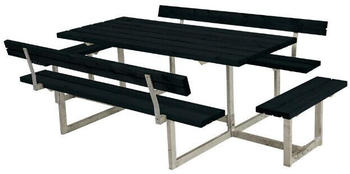 Plus A/S Basic Picknicktisch mit 2 Anbausätzen und 2 Rückenlehnen Kiefer-Fichte 260 x184 cm schwarz