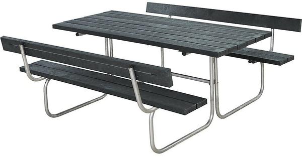 Plus A/S Classic Picknicktisch mit 2 Rückenlehnen Retex Upcycling 177 x 177 cm grau