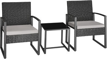 TecTake Rattan Sitzgruppe Granada mit Tisch für 2 Personen 55,5x58x78cm schwarz hellgrau/schwarz