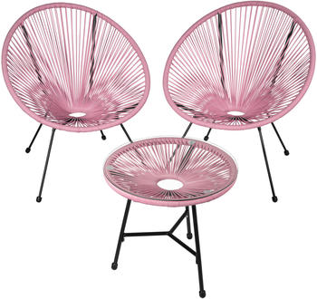 TecTake 2 Gartenstühle Santana mit Tisch 190x149x78cm pink