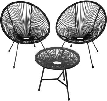 TecTake 2 Gartenstühle Santana mit Tisch 190x149x78cm schwarz