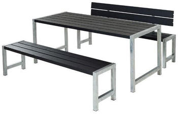 Plus A/S Plankengarnitur 186 cm mit Tisch, 2 Bänken und 1 Rückenlehne schwarz