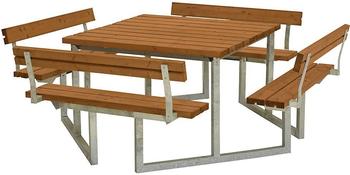 Plus A/S Twist Sitzgruppe Picknicktisch Kiefer-Fichte mit 4 Rückenlehnen 227 cm teakfarben