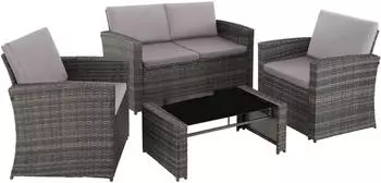 TecTake Lucca Rattan Lounge grau/hellgrau (404918) TecTake Lucca Rattan Lounge grau/hellgrau (404918)