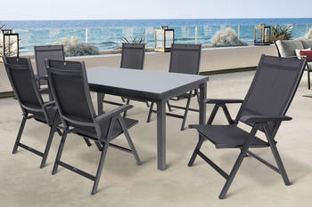Kettler BasicPlus anthrazit Alu/Textilene Tisch 180/240x100cm 6 Multipositionssessel anthrazit (19313)