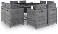 vidaXL 9-tlg. Garten-Essgruppe mit Auflagen Poly Rattan Anthrazit